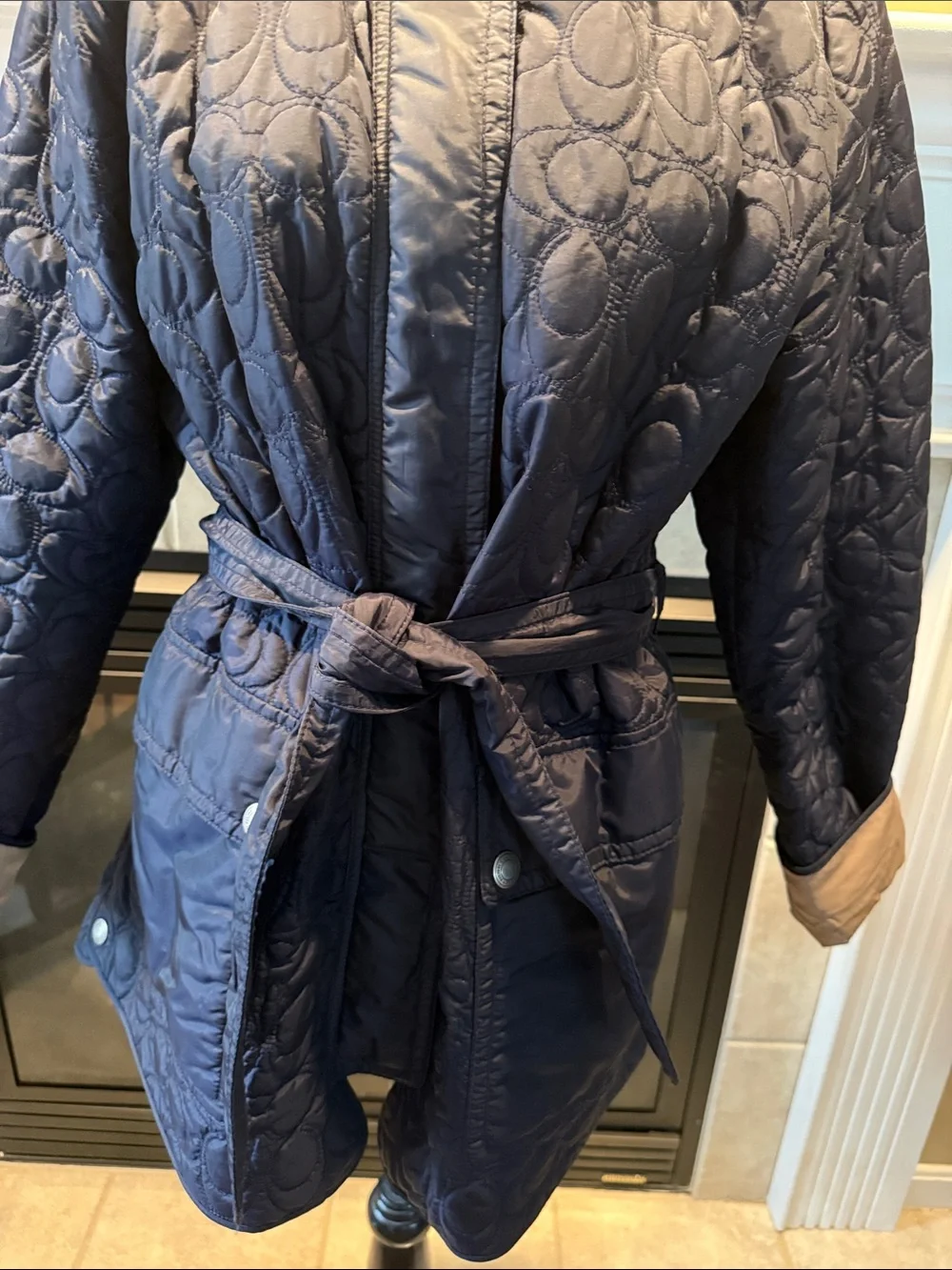 COACH Quilted Navy Women's Lightweight Coat (Cs) Design XL